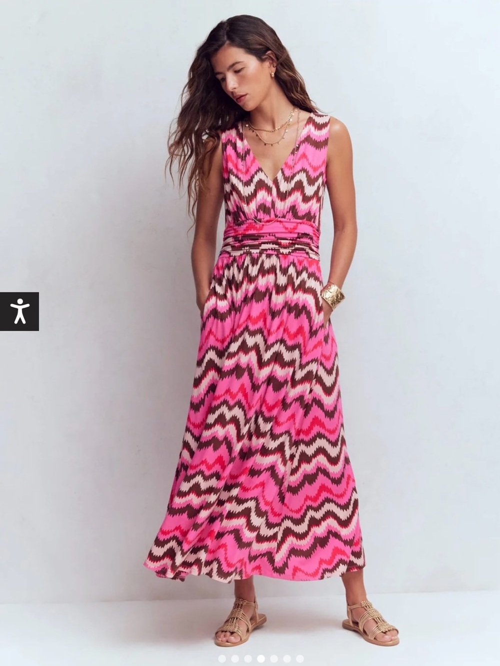 Boden Pink Chevron V-Neck Maxi Dress
